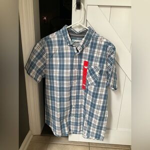 Hurley Blue and White Plaid Short Sleeve Button-Down Shirt